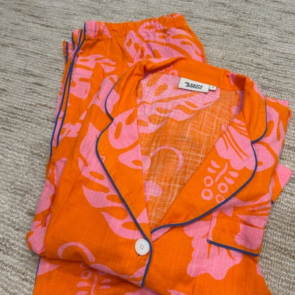 Sleepy Jones Orange & Pink Floral Cotton Pajama Set